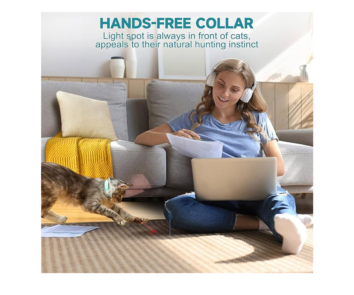 Automatic Laser Collar Cat Toy - Upgraded Cat Toys, Flashing and Lasting Modes, 8-12″ Bend Collar & 41°Adjust Angle Free Hands. Type-C USB Charge 1H and Works 12H