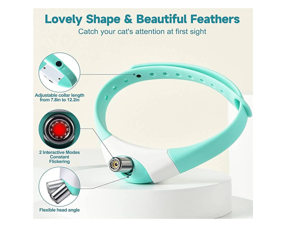 Automatic Laser Collar Cat Toy - Upgraded Cat Toys, Flashing and Lasting Modes, 8-12″ Bend Collar & 41°Adjust Angle Free Hands. Type-C USB Charge 1H and Works 12H