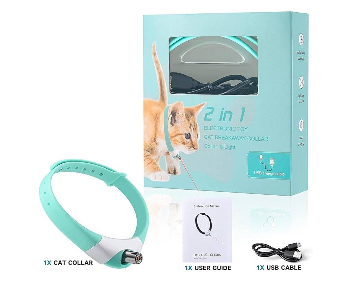 Automatic Laser Collar Cat Toy - Upgraded Cat Toys, Flashing and Lasting Modes, 8-12″ Bend Collar & 41°Adjust Angle Free Hands. Type-C USB Charge 1H and Works 12H