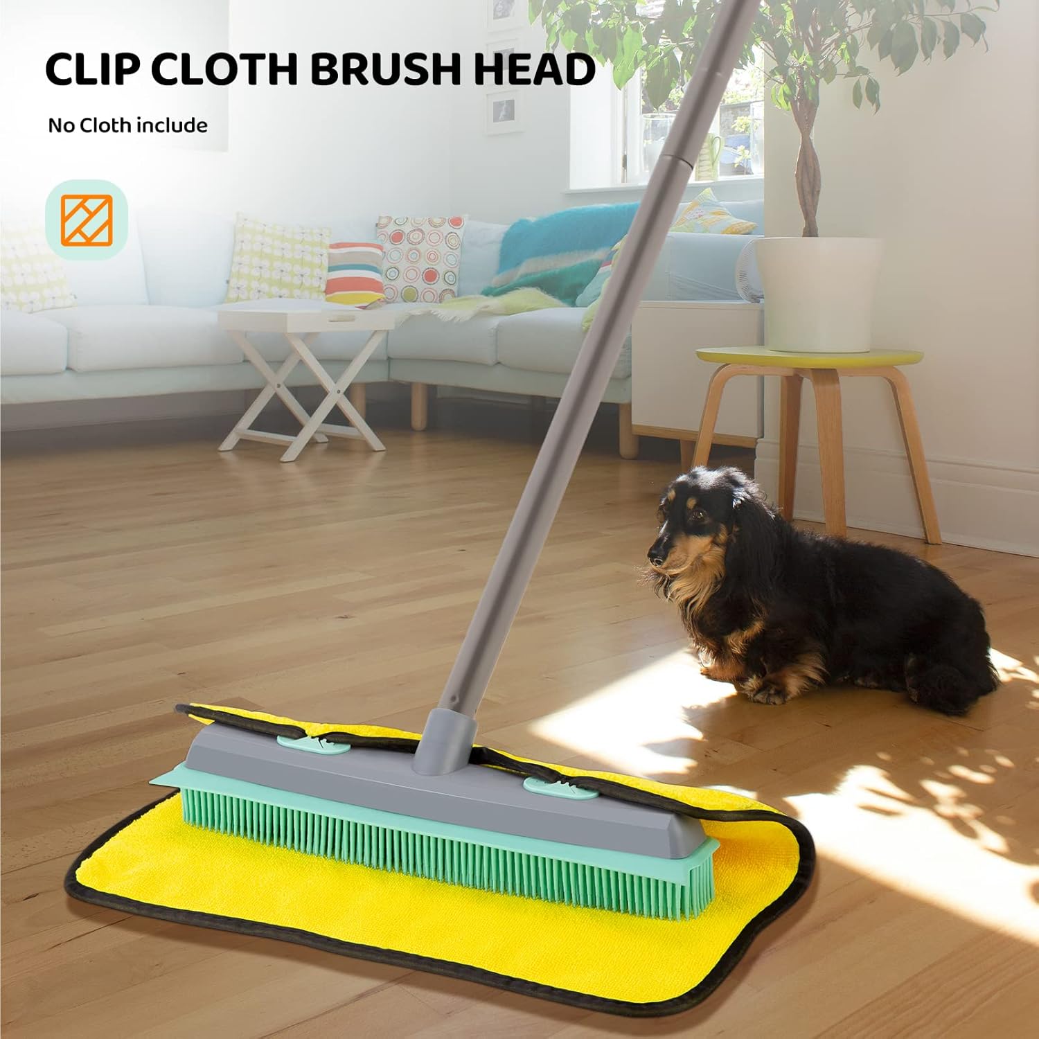 Rubber Broom Carpet Rake for Pet Hair, Fur Remover Broom with Squeegee, Portable Detailing Lint Remover Brush (Iron Handle)