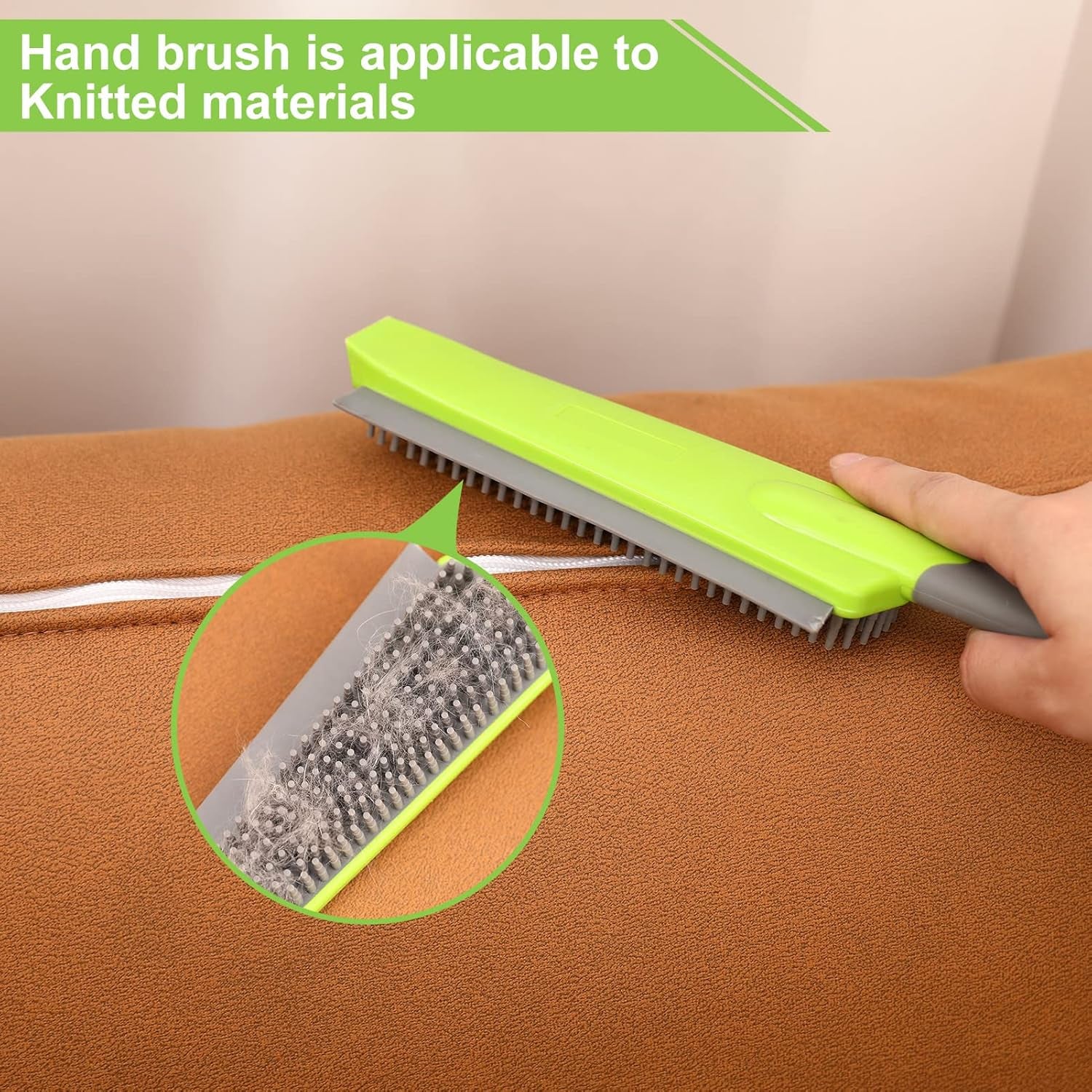 Rubber Broom with Squeegee for Carpet Pet Hair Remover,57 Inch Long Handled Fur Remover Rake,Portable Detailing Lint Brush,Pet Removal Fluff Carpet, Hardwood Floor, Tile
